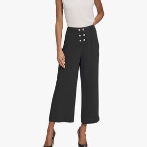 KARL LAGERFELD PARIS Women Wide Leg Ankle Pants Sz 10 Button Front Party Office